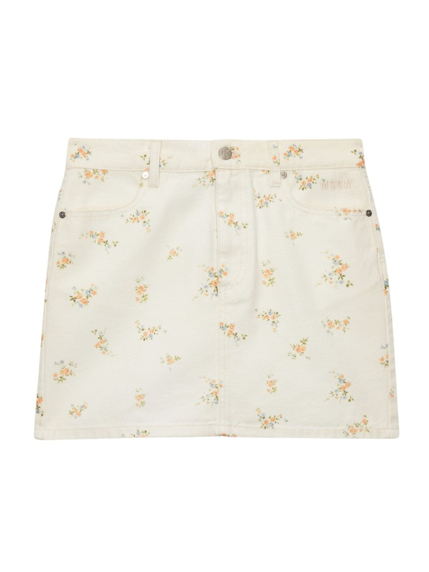 Msgm Beige Floral Print Mini Skirt