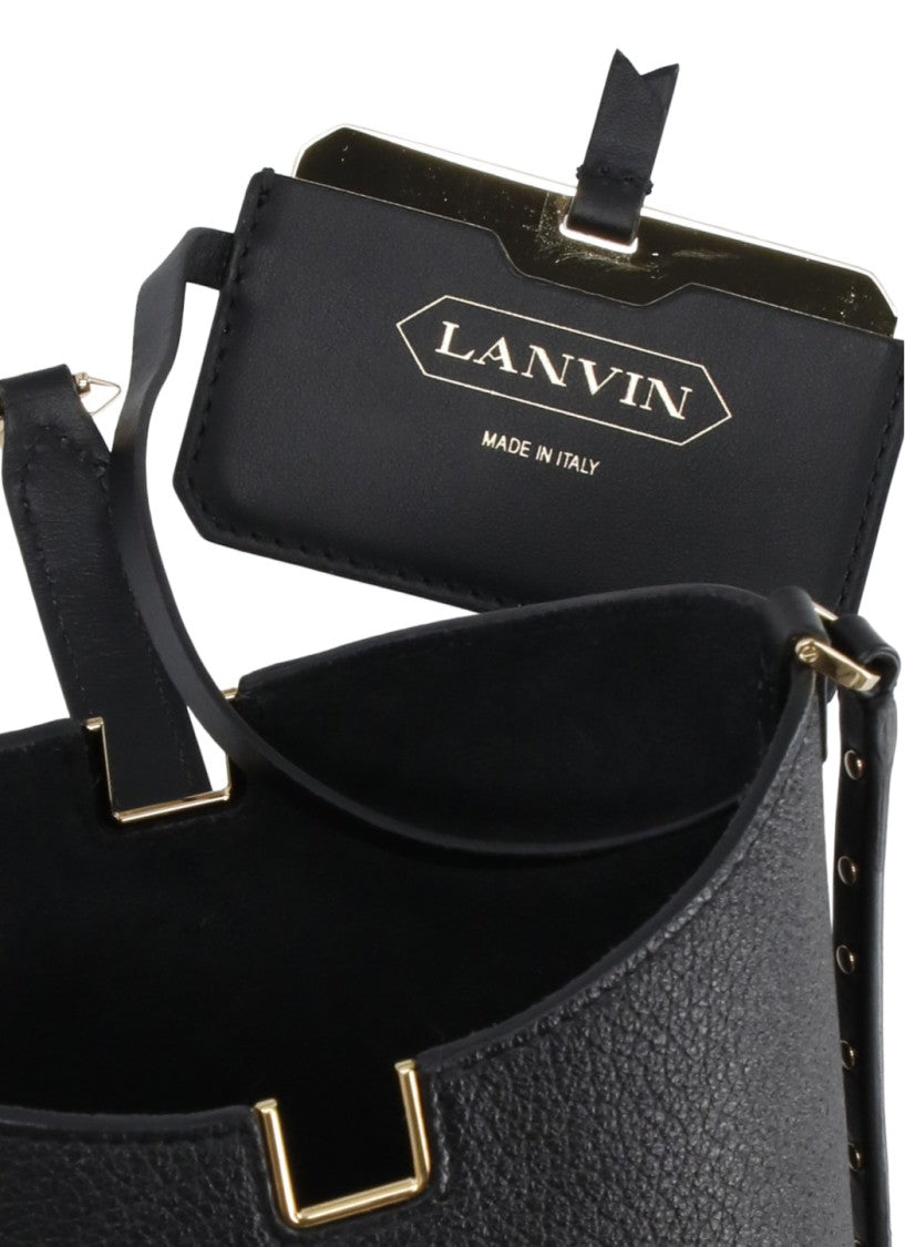 Lanvin Textured Leather Bucket Bag With Studded Shoulder Strap