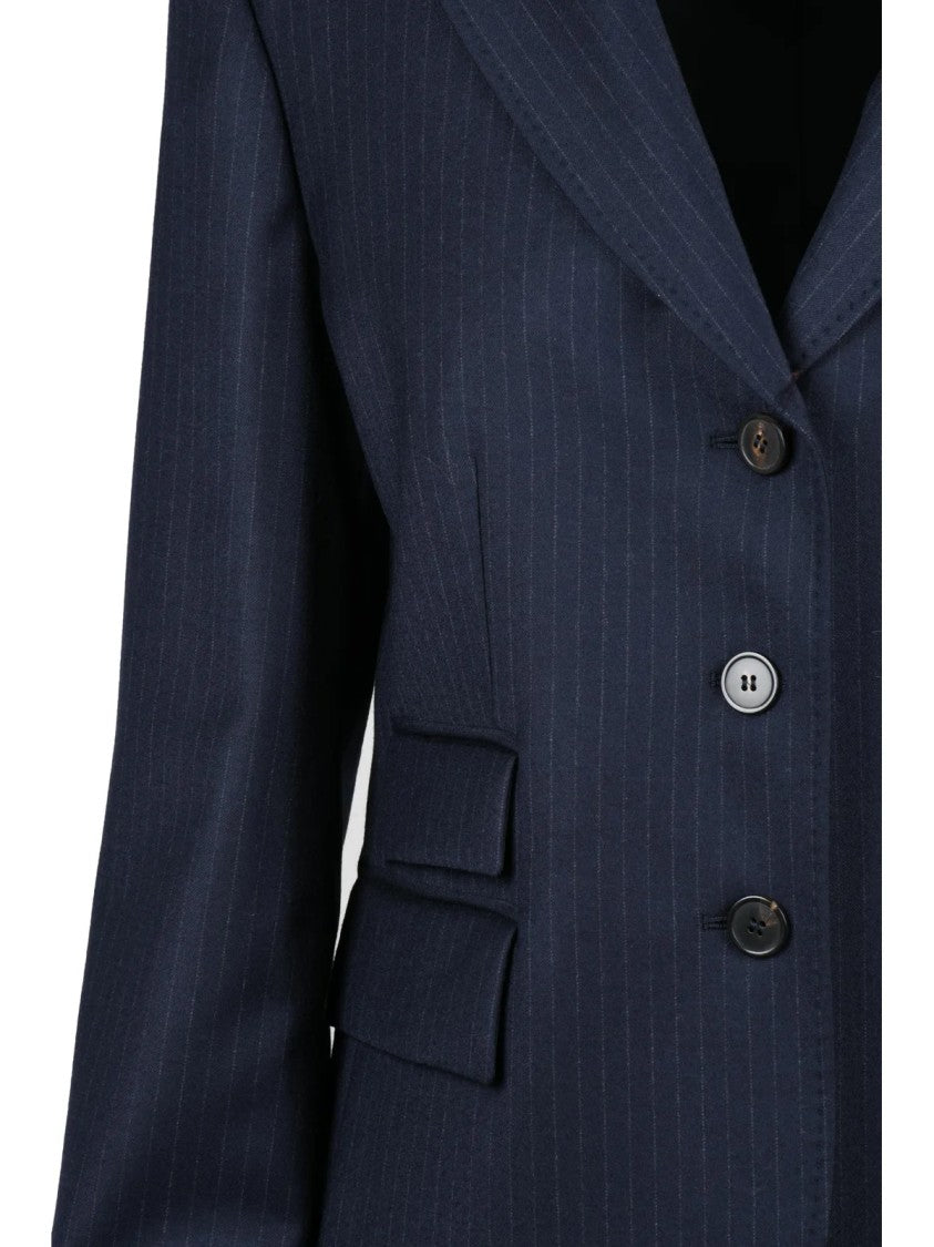 Max Mara Blue Stretch Virgin Wool Button Jacket
