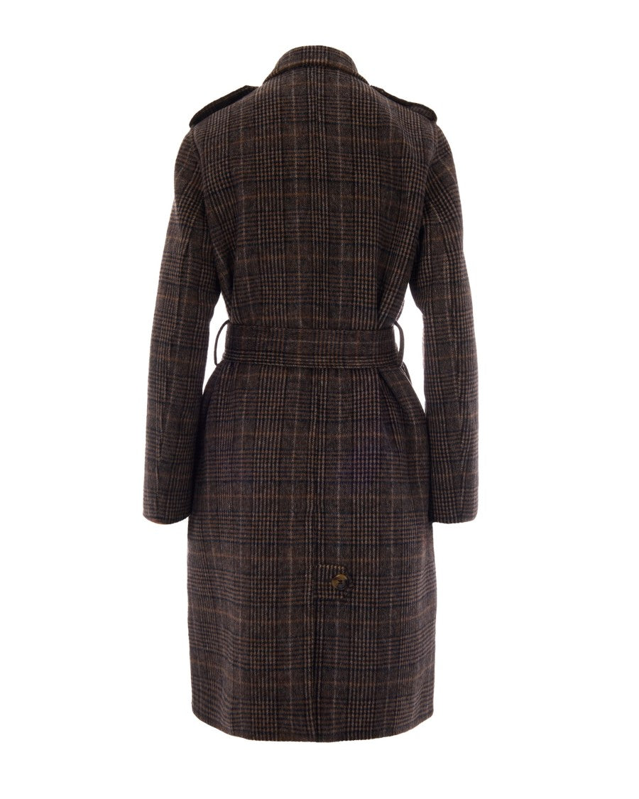 Liu Jo Classic Camel Check Long Coat With Adjustable Waistbelt