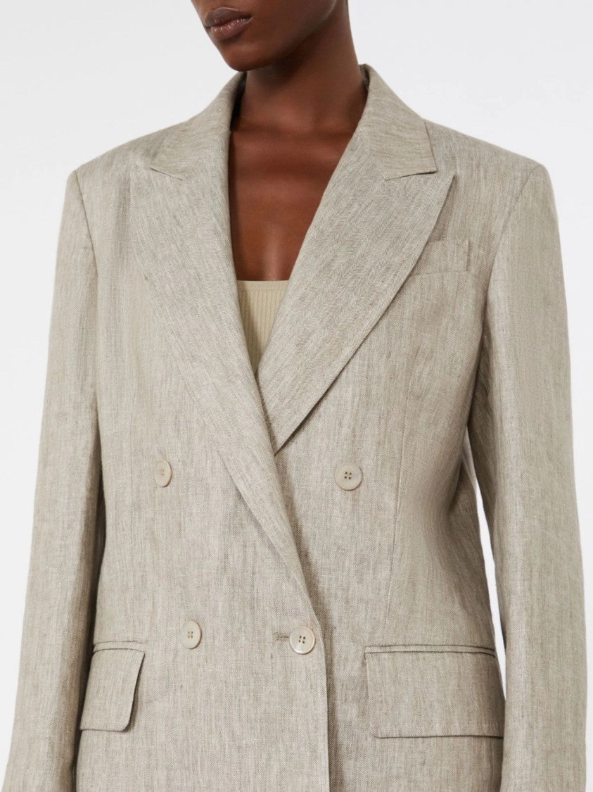 Max Mara Beige Double Breasted Linen Blazer