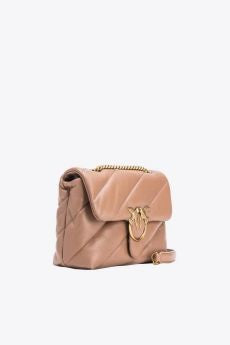 Pinko Quilted Beige Leather Shoulder Bag With Distinctive Clasp