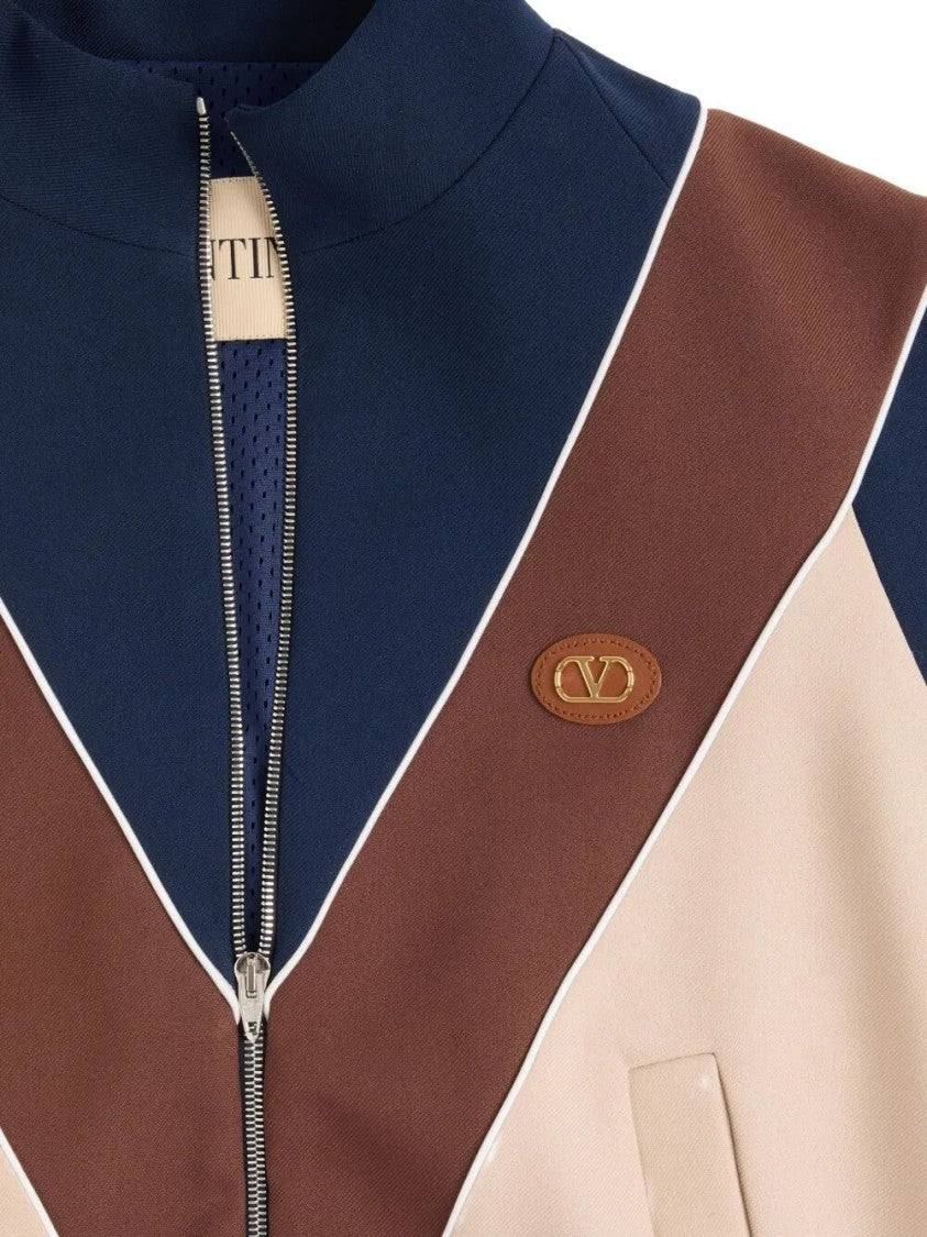 Valentino Color Blocked V-Shape High Collar Sweatshirt