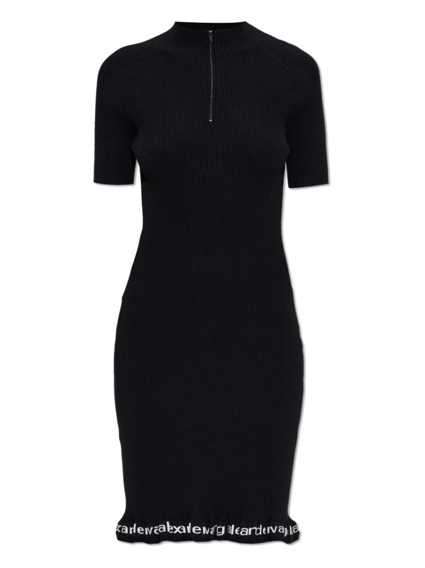 T By Alexander Wang Fitted Ribbed Logo Midi Dress