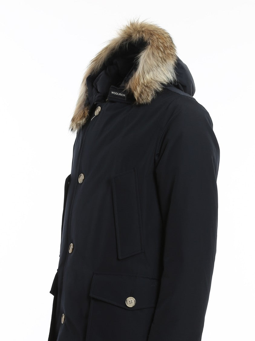 Woolrich Classic Black Cotton Parka With Fur-Lined Hood