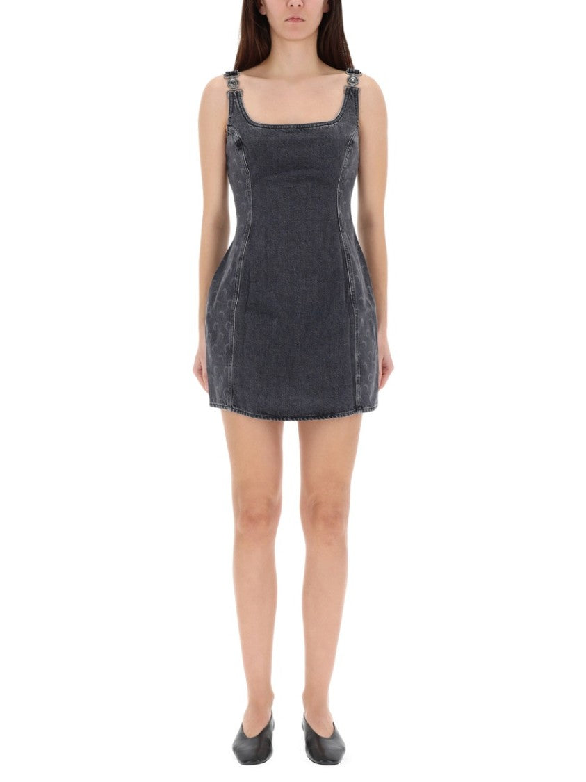 Marine Serre Dark Washed Moon Laser Cotton Mini Dress