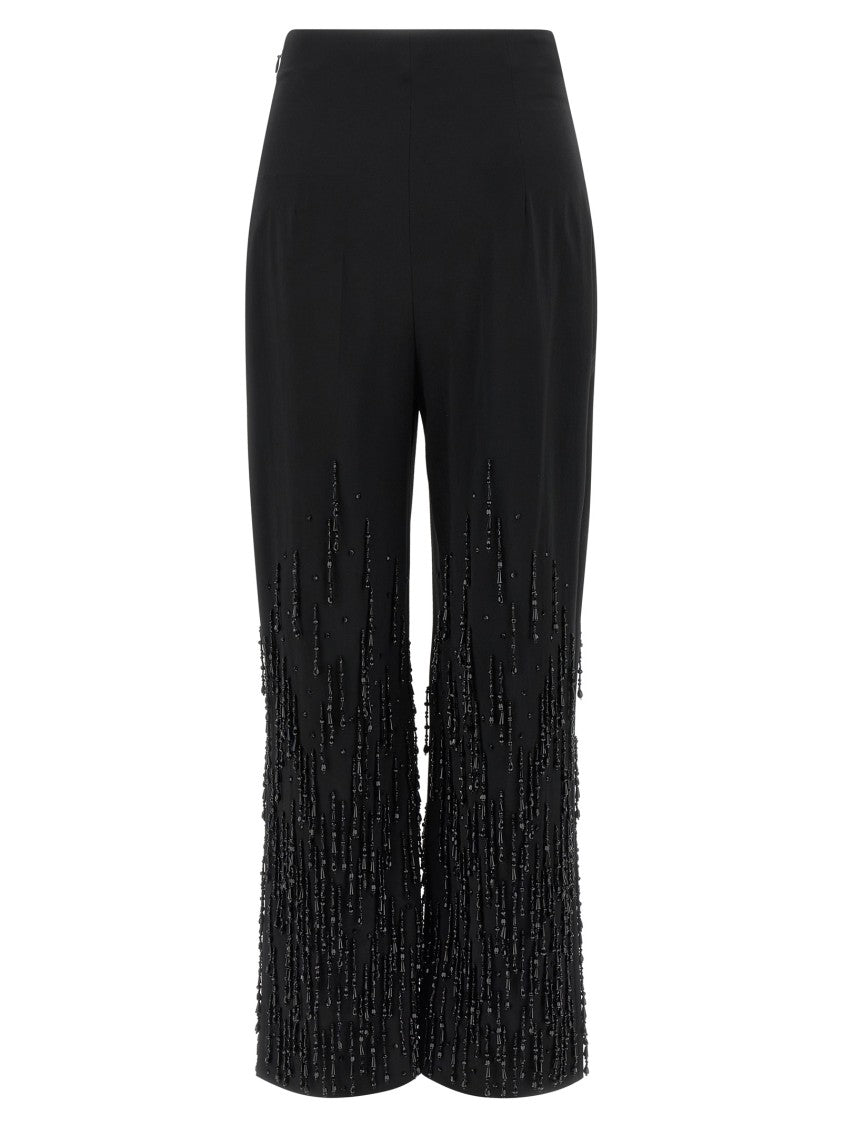 Alberta Ferretti Beaded High-Waisted Stretch Wool Pants
