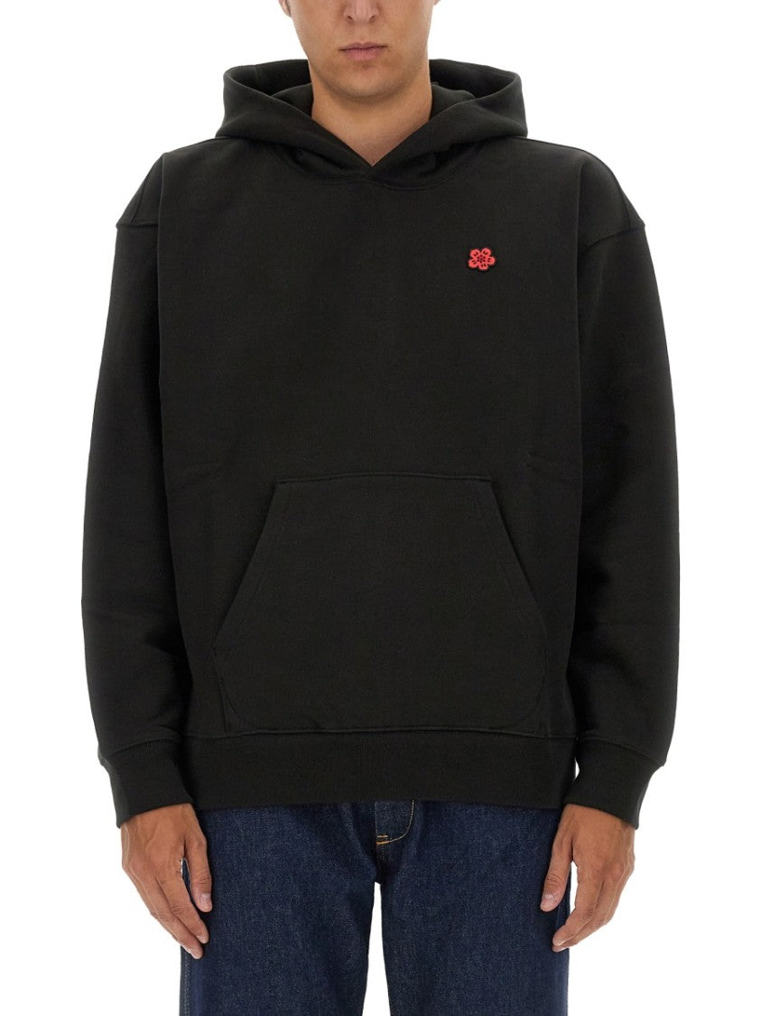 Kenzo Embroidered Black Hoodie With Floral Motif