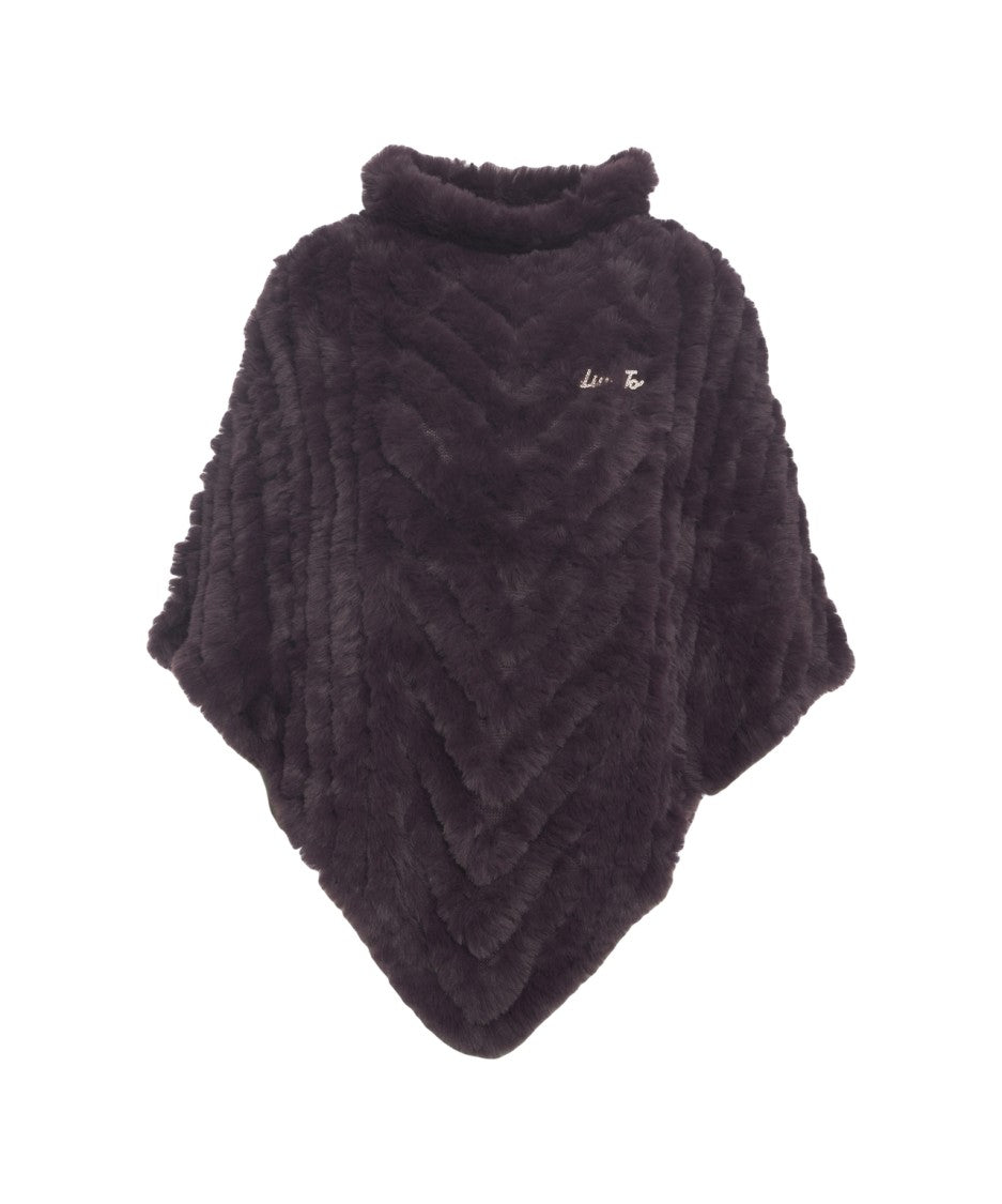 Liu Jo Chevron Pattern Faux Fur Poncho