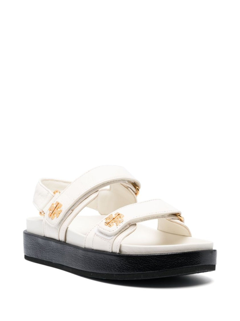 Tory Burch Ivory Sandals With Adjustable Straps And Gold-Tone Accents