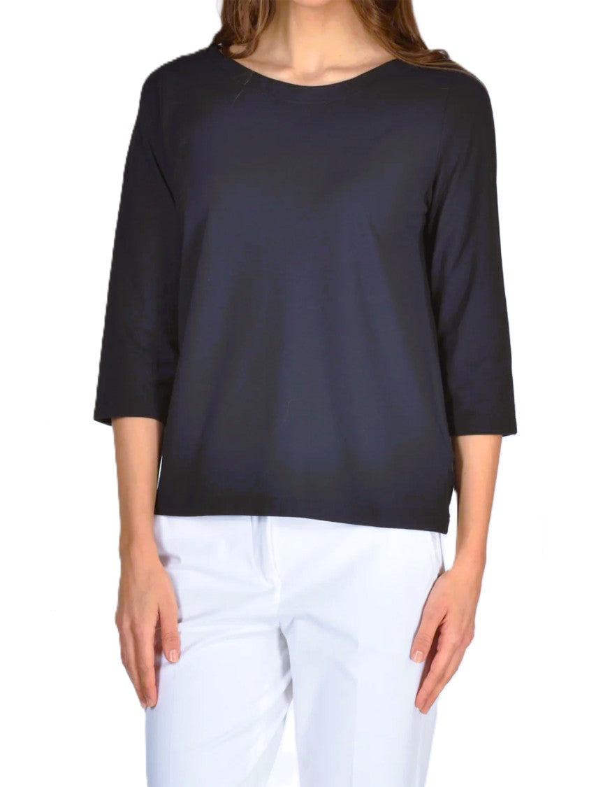 Zanone Blue Three-Quarter Sleeve Minimalist Fabric Top