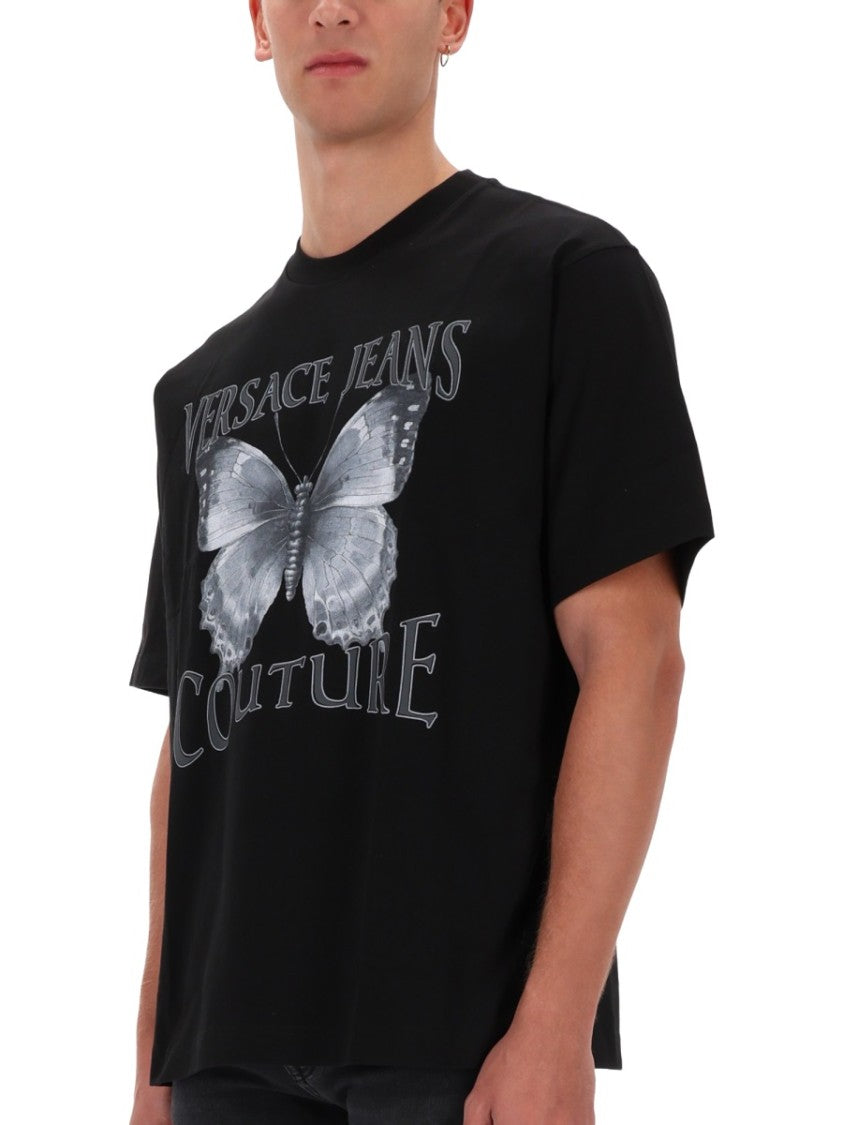 Versace Jeans Couture Black Butterfly Logo Printed T-Shirt