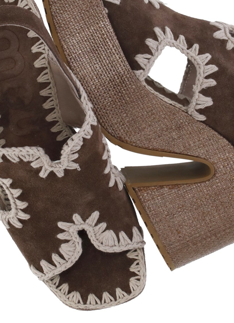 Mou Brown Raffia Ankle Strap Sandals