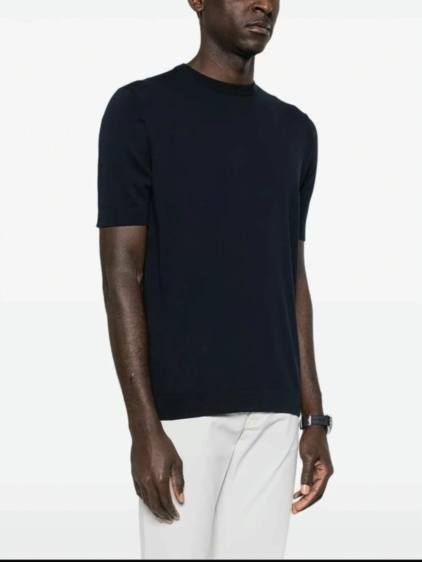 Lardini Fitted Black Cotton Short Sleeve Tops