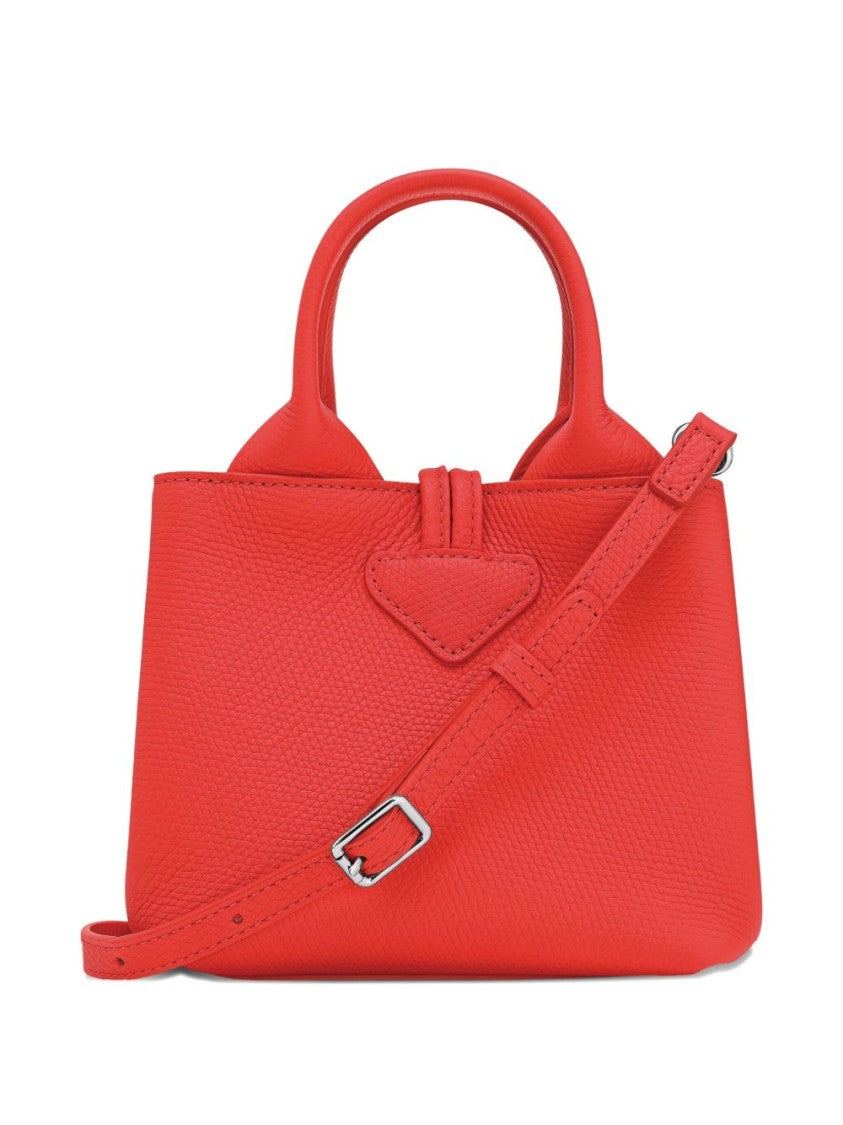 Longchamp Structured Red Handbag With Silver-Tone Clasp
