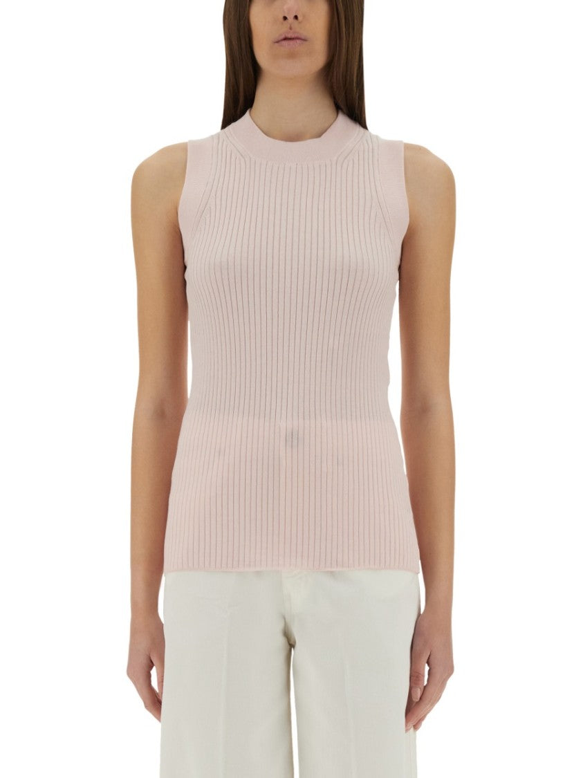 Sportmax Ribbed Sleeveless Top With High Round Neckline