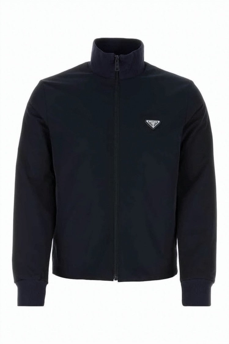 Prada Minimalist Black Bomber Jacket With Ribbed Cuffs