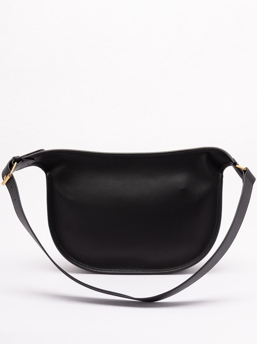 Valentino Black Curved Flap Logo Belt Bag