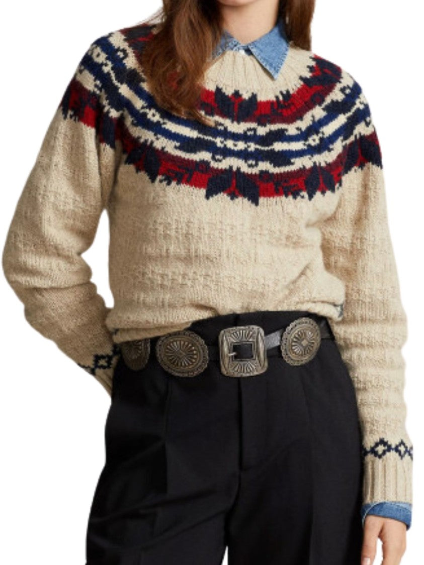 Polo Ralph Lauren Thick Knit Multicolour Sweatshirt With High Collar And Jacquard Patterns