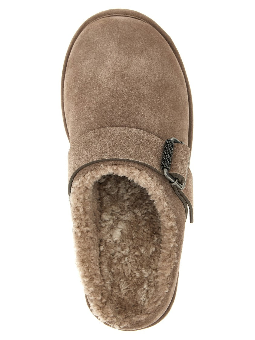 Brunello Cucinelli Suede Sabots With Sherling Lining