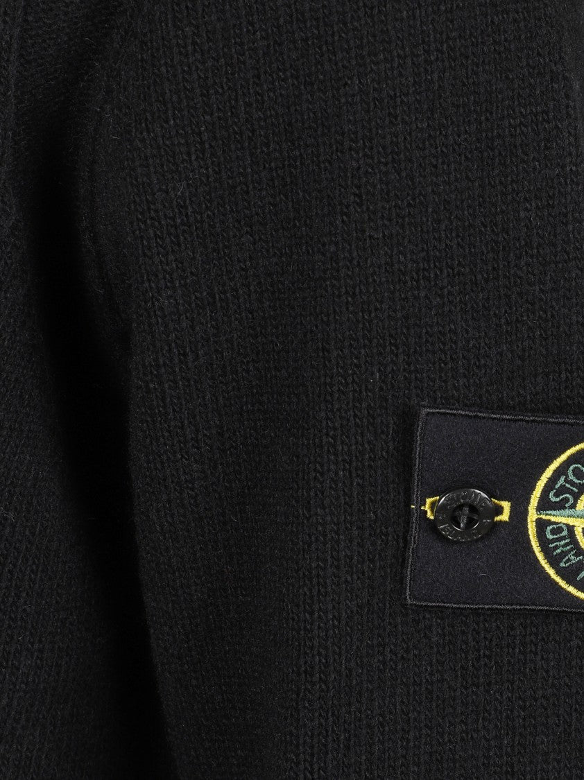 Stone Island Black Knit Pullover With High Ribbed Collar