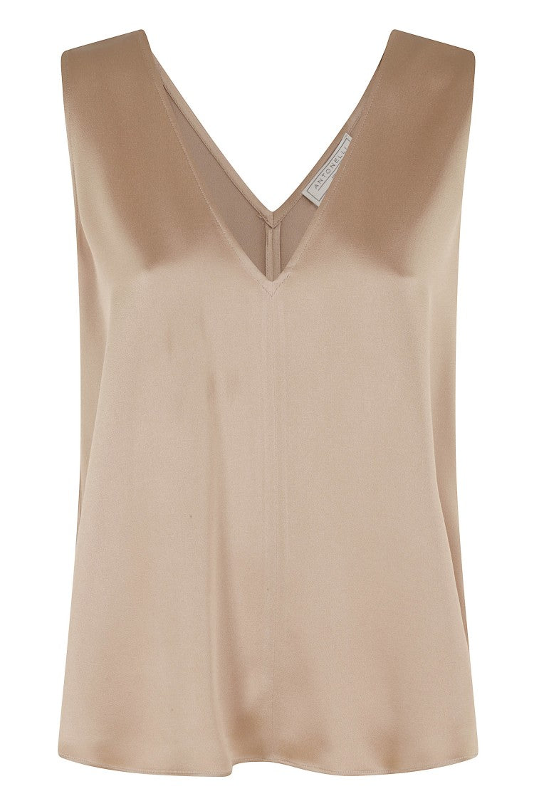 Antonelli Beige Bergamo V-Neck Acetate-Blend Top