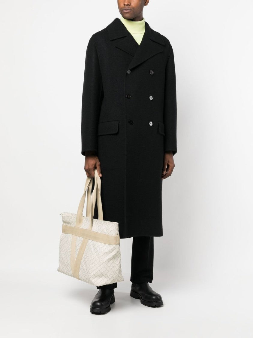 Jil Sander Double-Breasted Long Coat In Black Virgin Wool