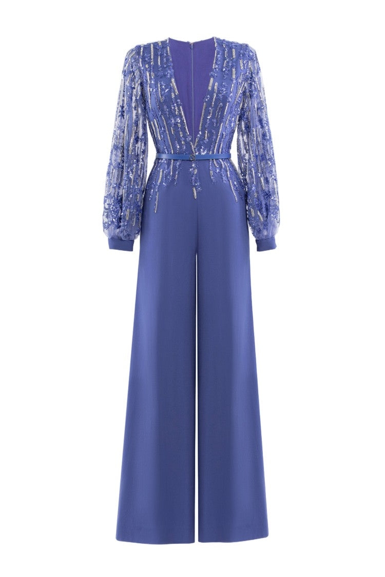 Saiid Kobeisy Crepe Beaded Jumpsuit