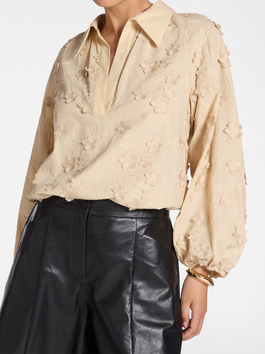 Elena Miro` Kimono Floral Appliqué V-Neck Blouse