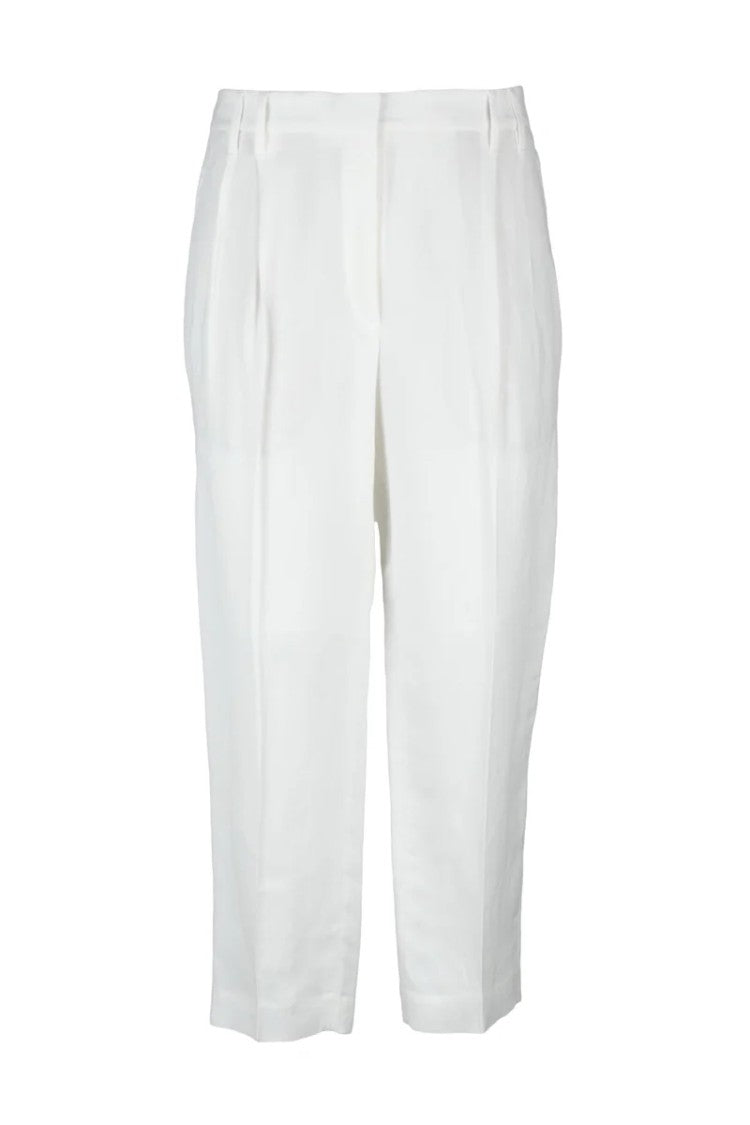 Brunello Cucinelli Tailored White Trousers In Viscose-Linen Blend