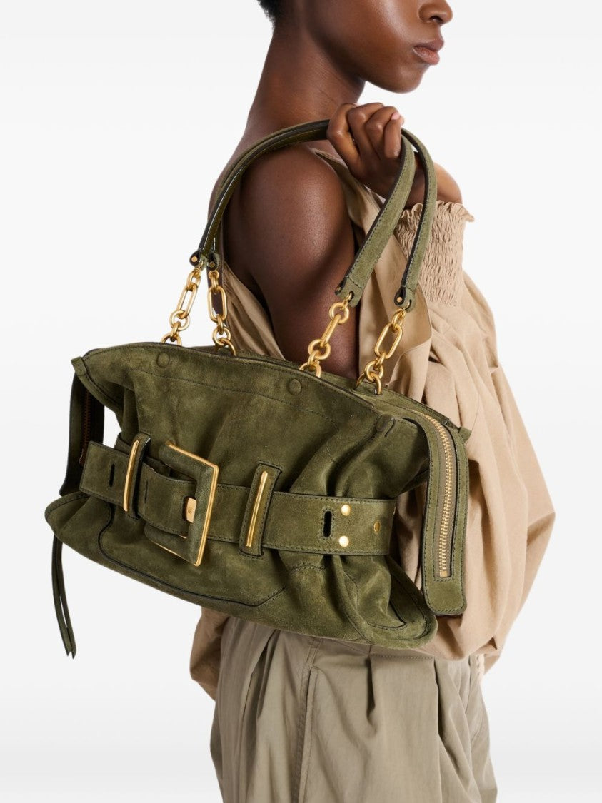 Balmain Green Calf Suede Gold Hardware Bag