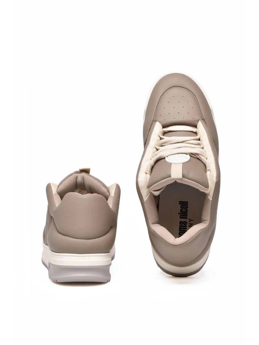 Thoms Nicoll Taupe Leather High Puffy Sneakers