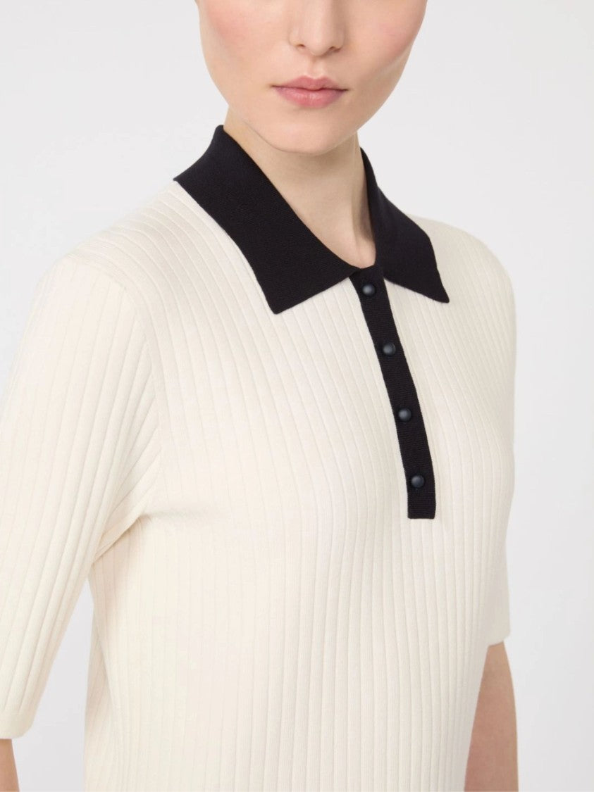 Max Mara White Blue Details Viscose Polo Shirt