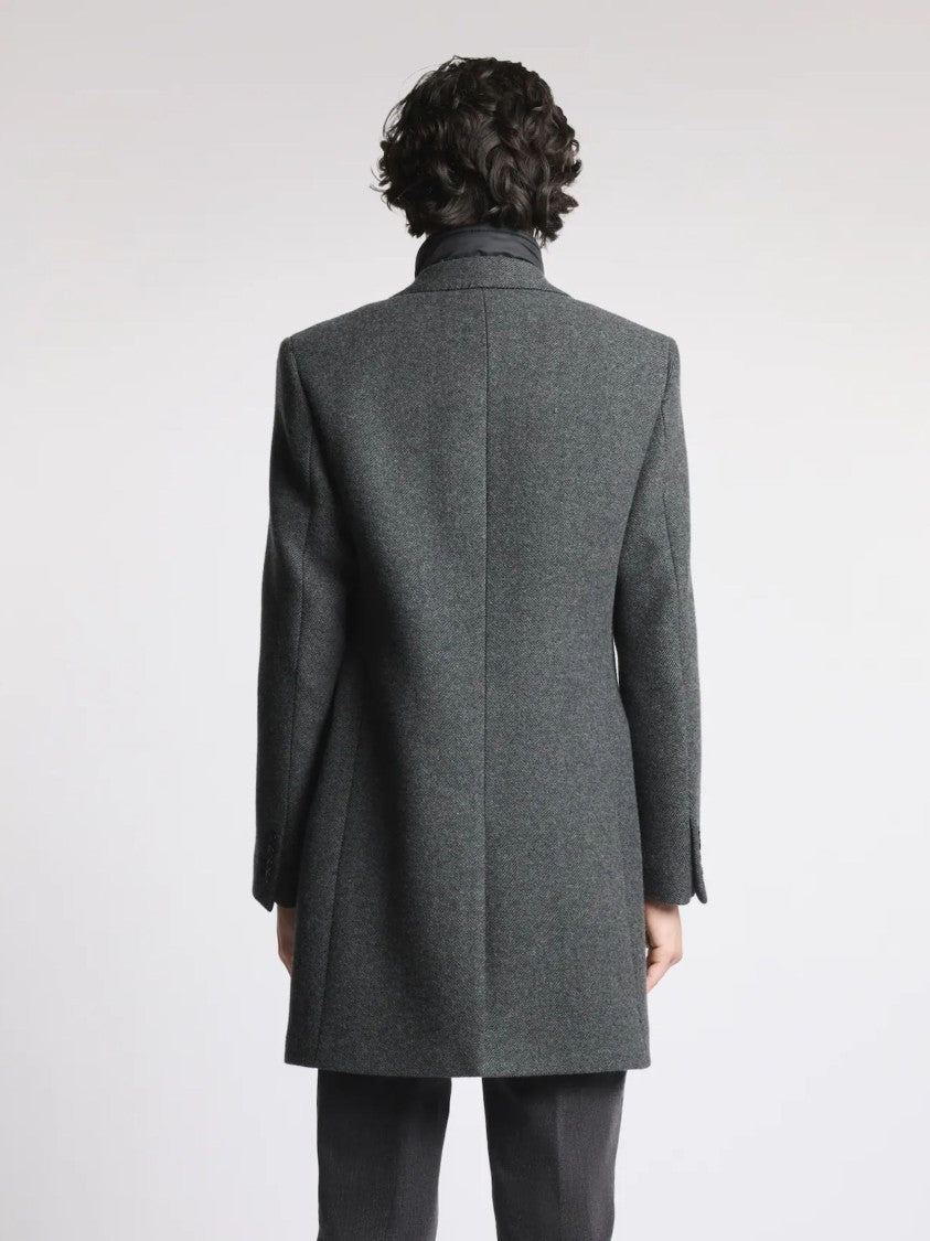 Fay Herringbone Notched-Lapel Double Coat
