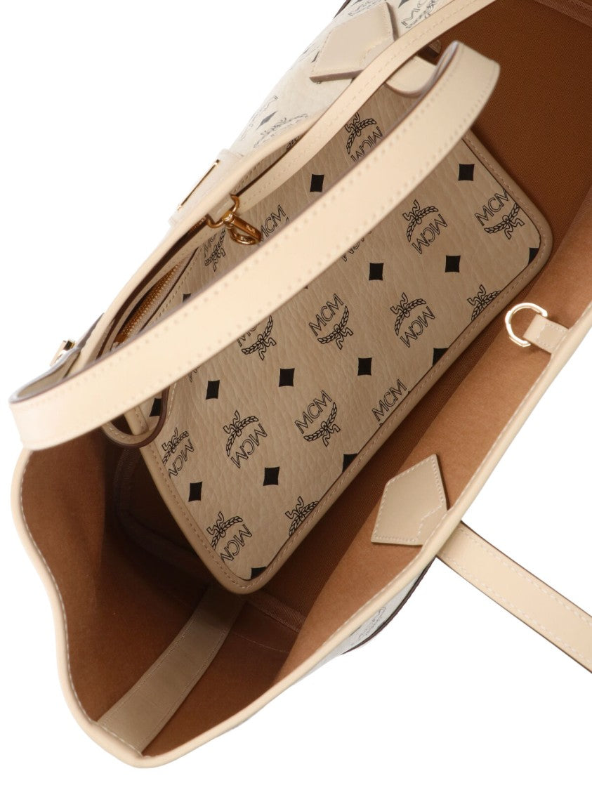 Mcm Beige Liz Visetos Fabric Tote Bag