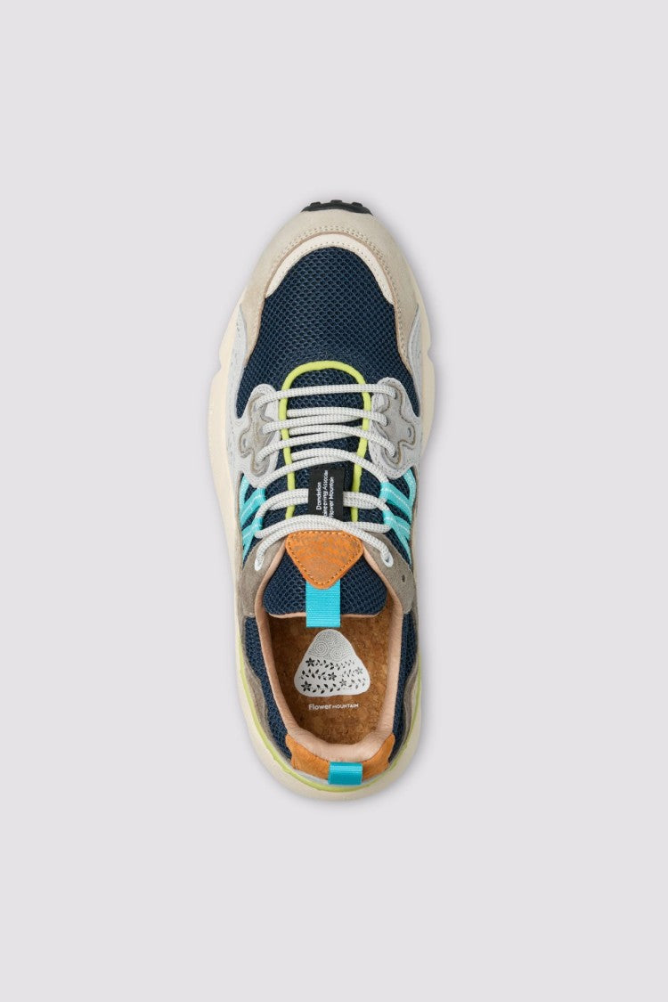 Flower Mountain Layered Design Sneakers With Turquoise And Orange Accents
