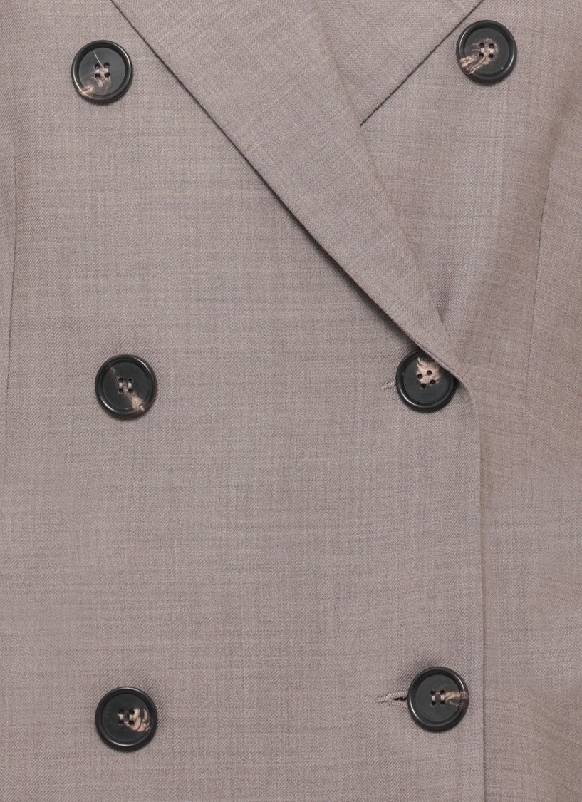 D. Exterior Beige Wool Peak-Lapel Double-Breasted Blazer