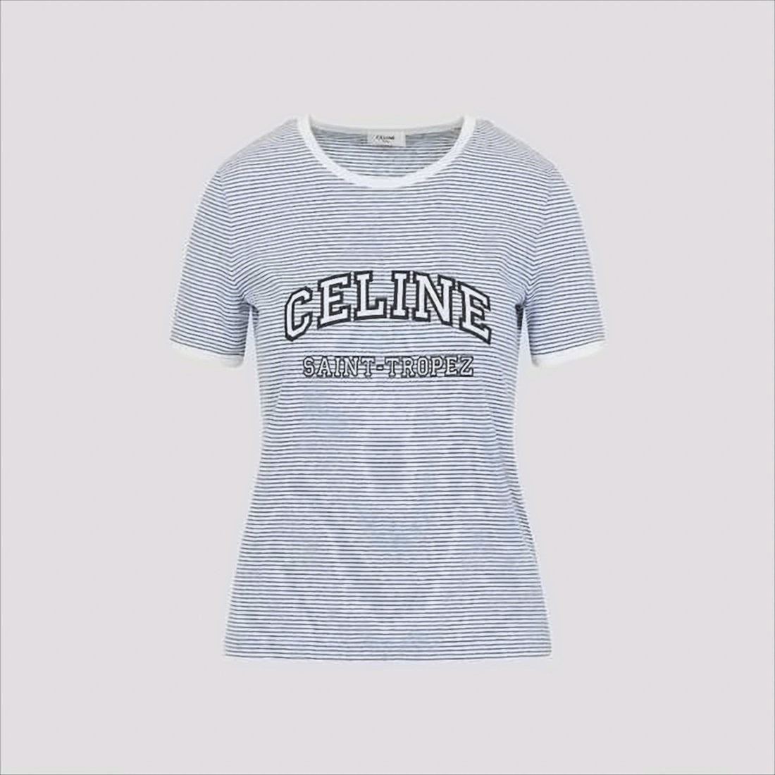 Celine Tailored Short-Sleeved Striped T-Shirt With Bold Branding