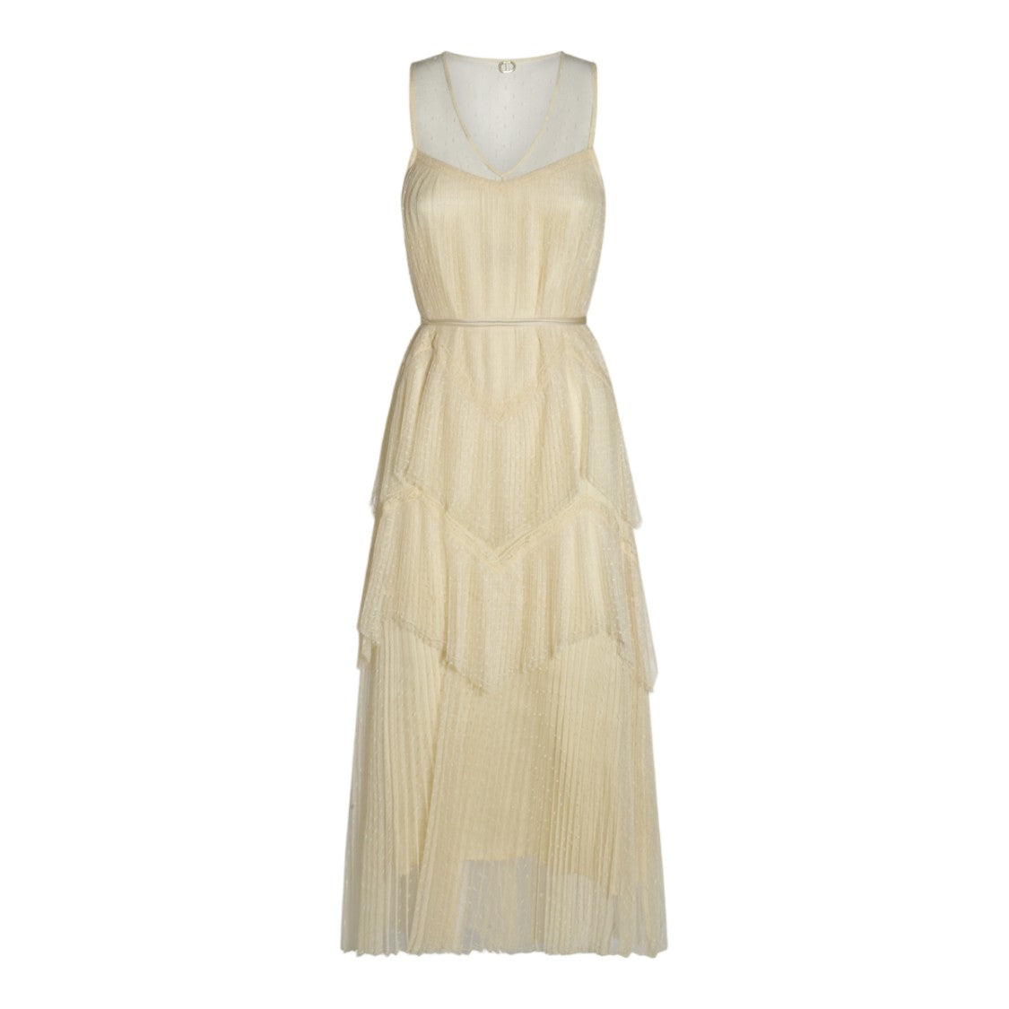Twin-Set Sleeveless Tiered Maxi Dress With V-Neckline And Fitted Bodice