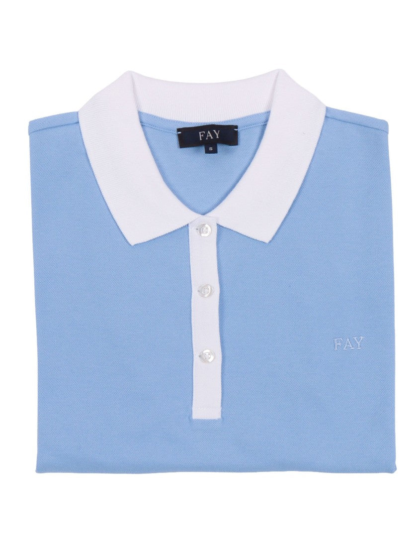 Fay Light Blue Contrasting Collar Polo Shirt