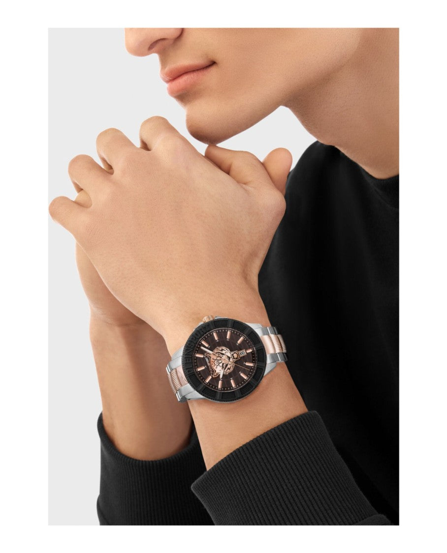 Plein Sport Two-Tone Bracelet Watch With Brown Enamel Dial