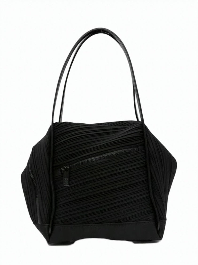 Pleats Please Black Textured Polyester Unique Pleated Tote Bag