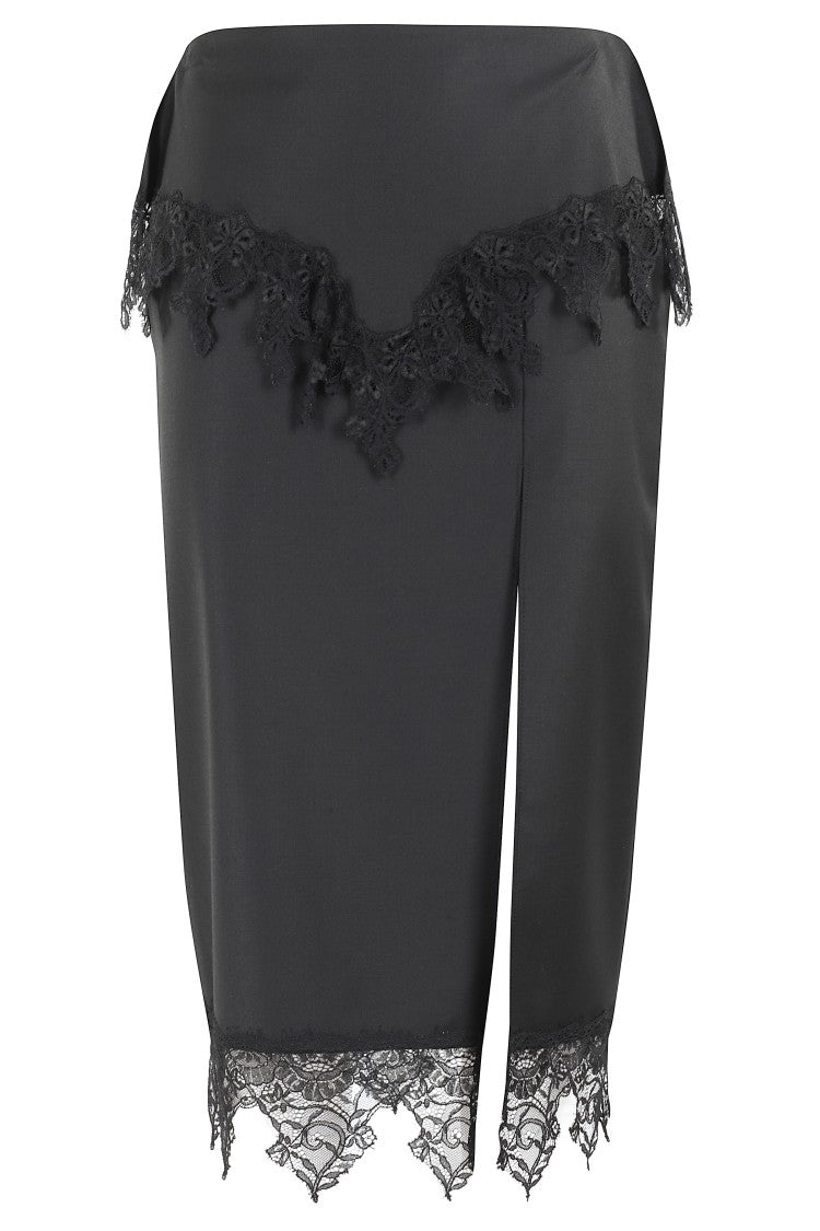Blumarine Chiffon Midi Skirt With Scalloped Lace Appliqué