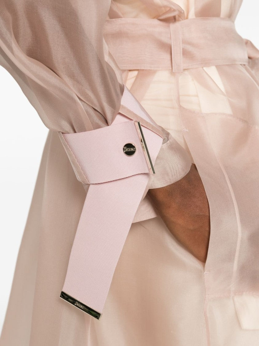 Herno Pink Silk Coat With Lapel Collar