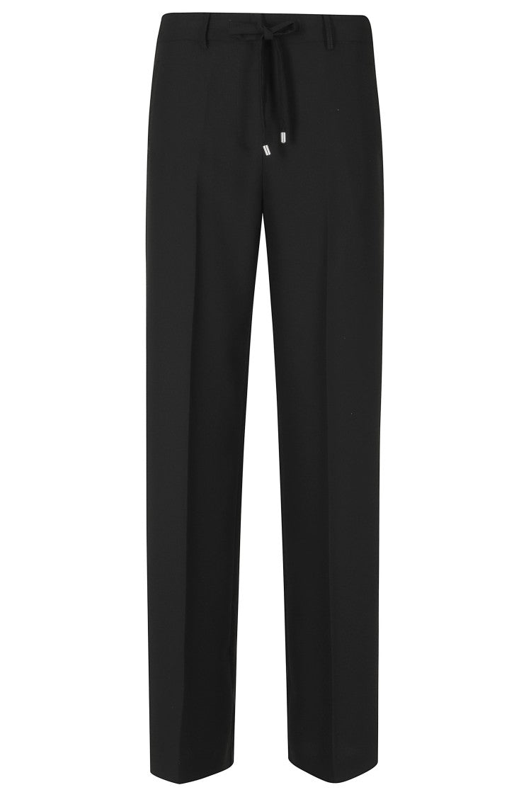 Ermanno Firenze Black Waist Ties Belt Loops Straight-Leg Pants