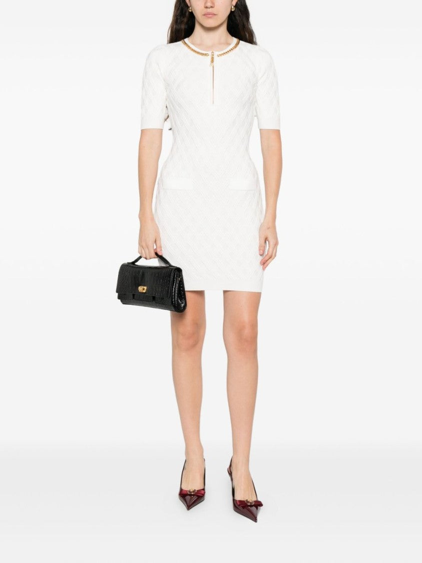 Elisabetta Franchi Fitted Mini Dress With Gold Chain Detail