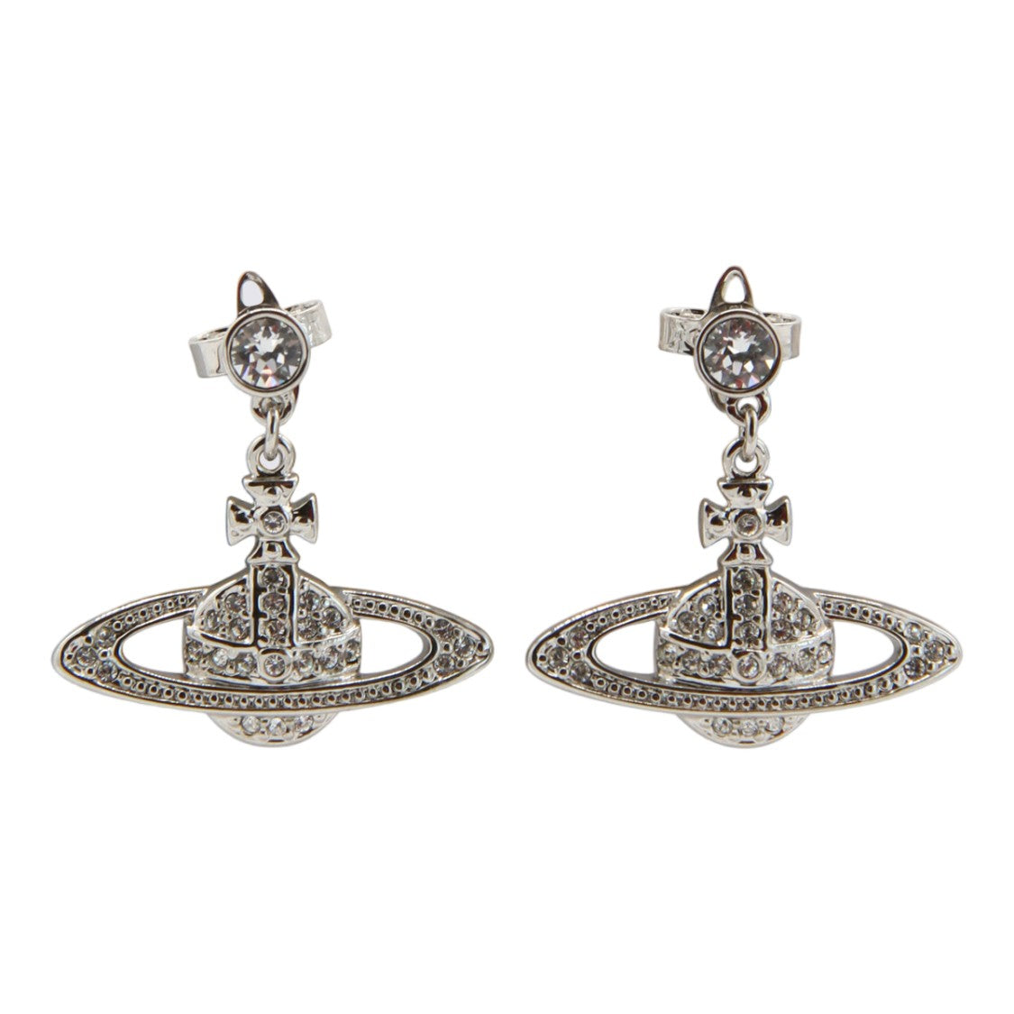 Vivienne Westwood Orb Design Silver Earrings With Textured Center And Cross Detail