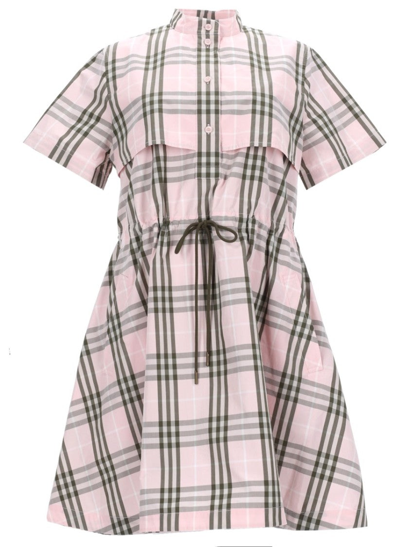 Burberry Pink Check Drawstring Waist Dress
