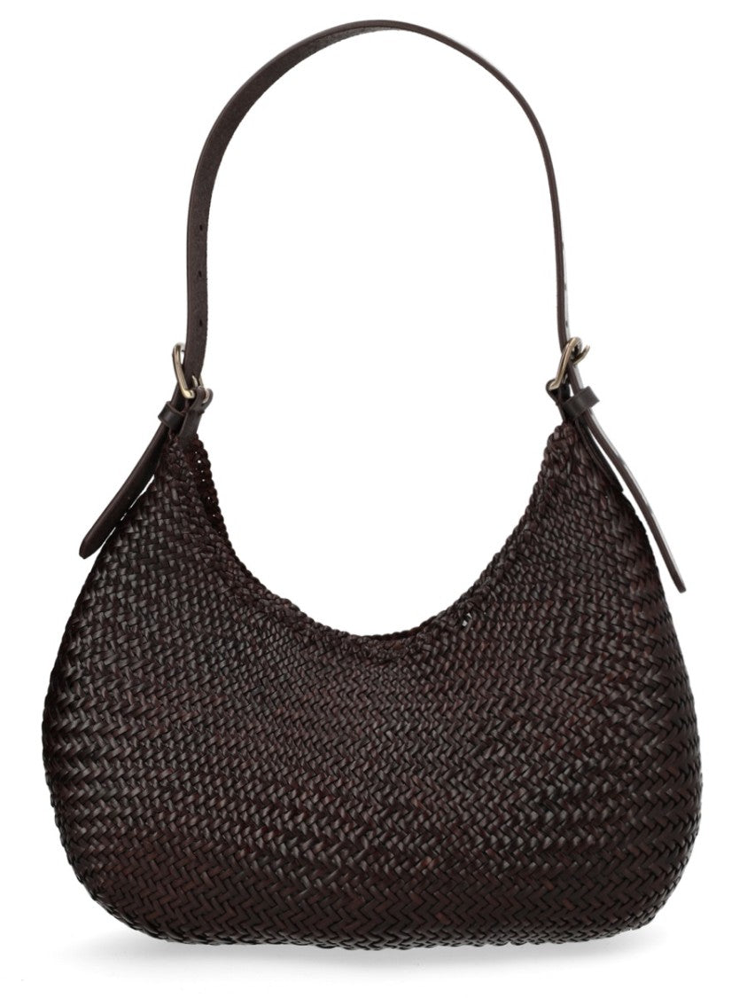 Dragon Diffusion Neutrals Half Moon Woven Leather Shoulder Bag