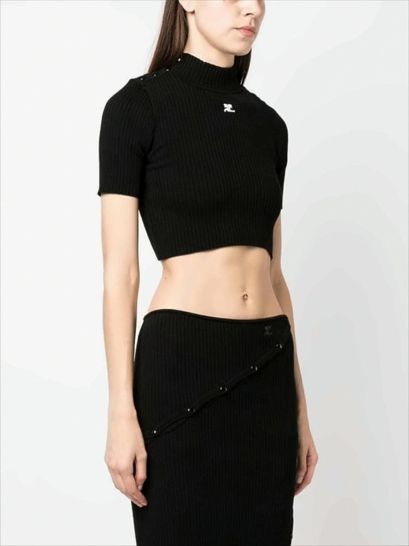 Courrèges Fitted Ribbed Knit Crop Top With Mock Neckline